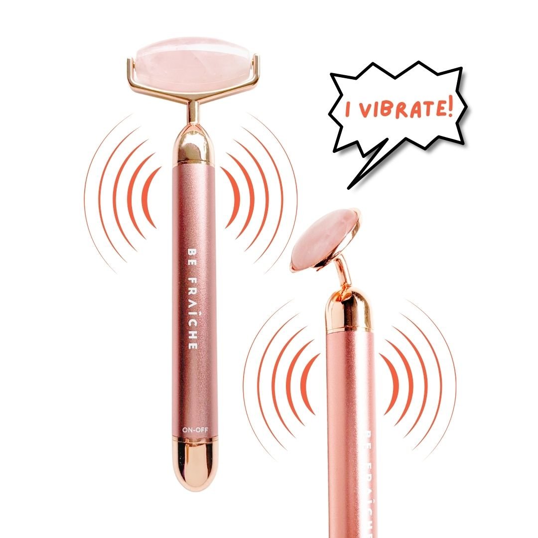 Be Fraiche | Uplift Vibrating Facial Rose Quartz Roller Set Be Fraiche | Uplift Vibrating Facial Rose Quartz Roller Set