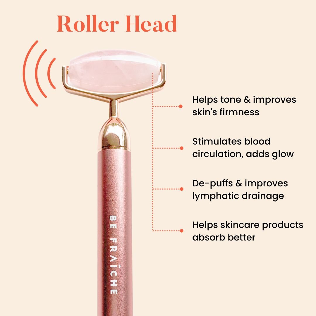 Be Fraiche | Uplift Vibrating Facial Rose Quartz Roller Set Be Fraiche | Uplift Vibrating Facial Rose Quartz Roller Set